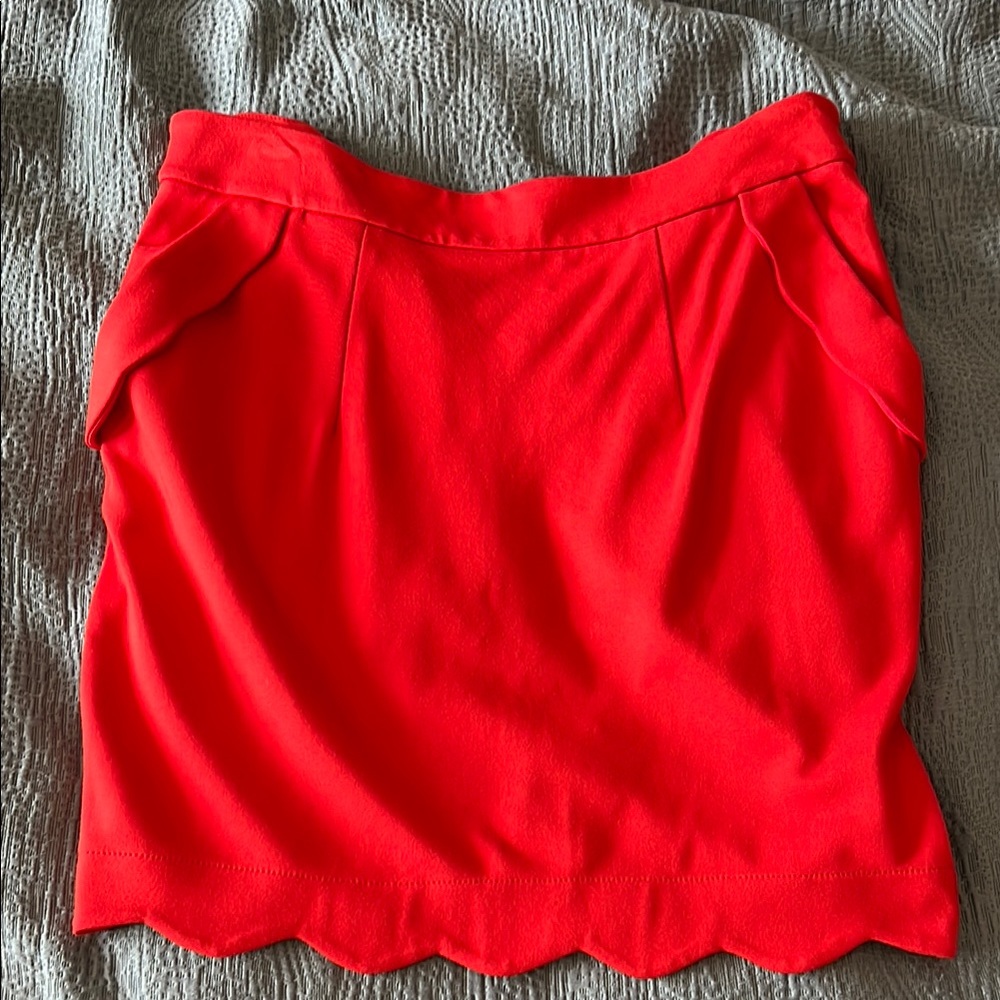 Darling Orange-Red scallopped Midi Skirt